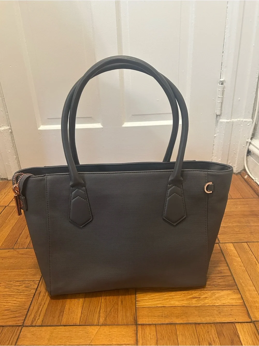Like-New, Dagne Dover Signature Gray Tote with Gold Accent
